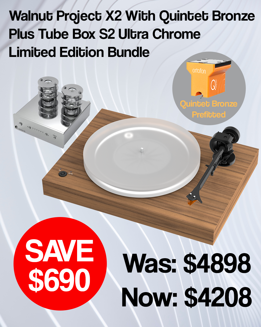 Project X2 Turntable Quintet Bronze (Walnut) / Project Tube Box S2 Ultra Chrome Bundle Deal